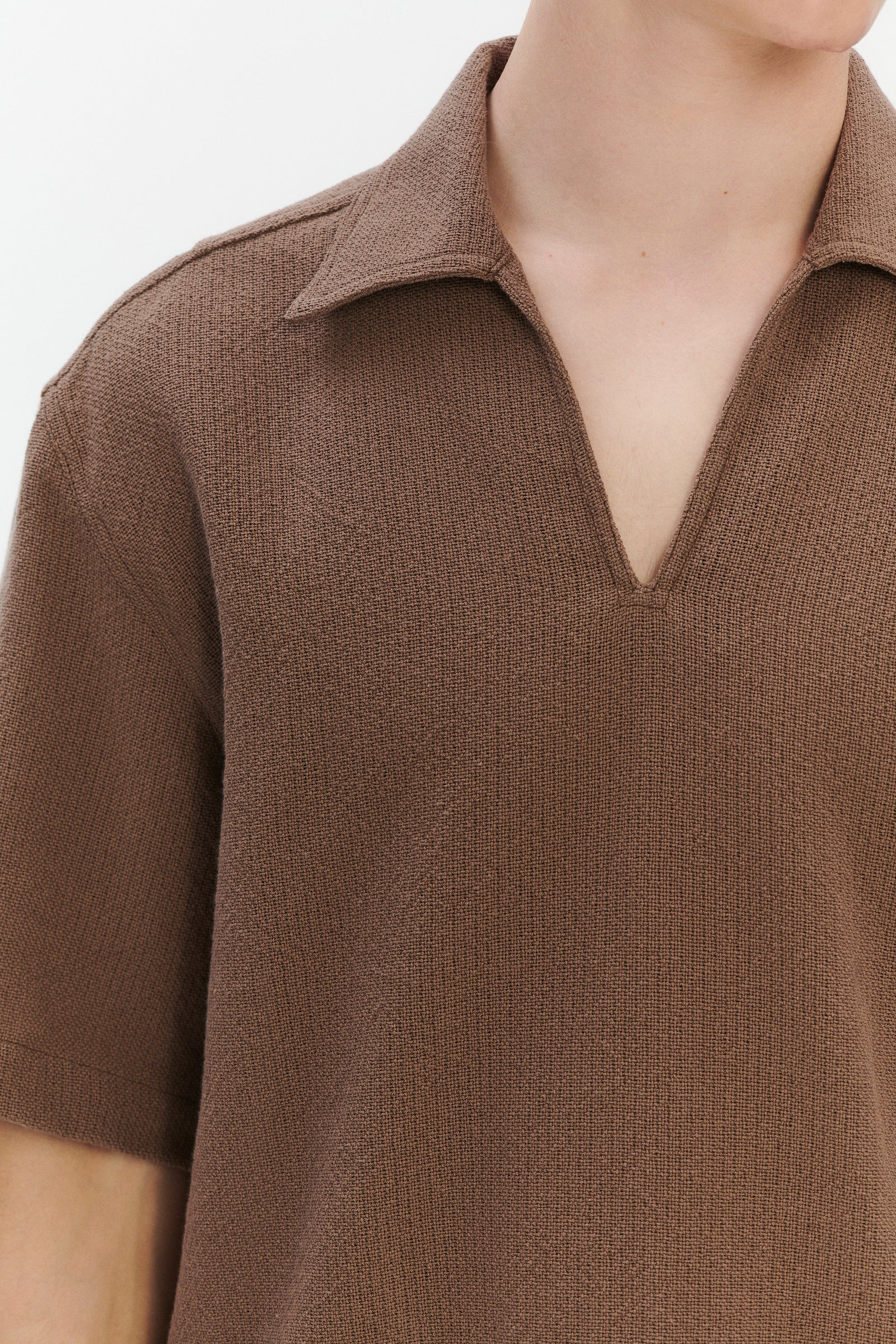 Short Sleeve Pop Over Shirt  in a Brown Portuguese Cotton