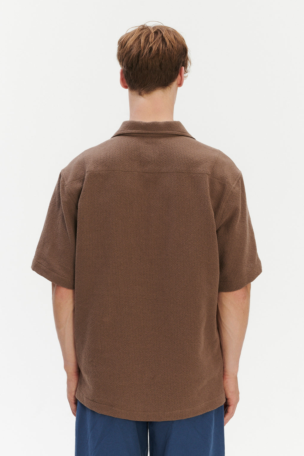 Short Sleeve Pop Over Shirt  in a Brown Grainy Cotton