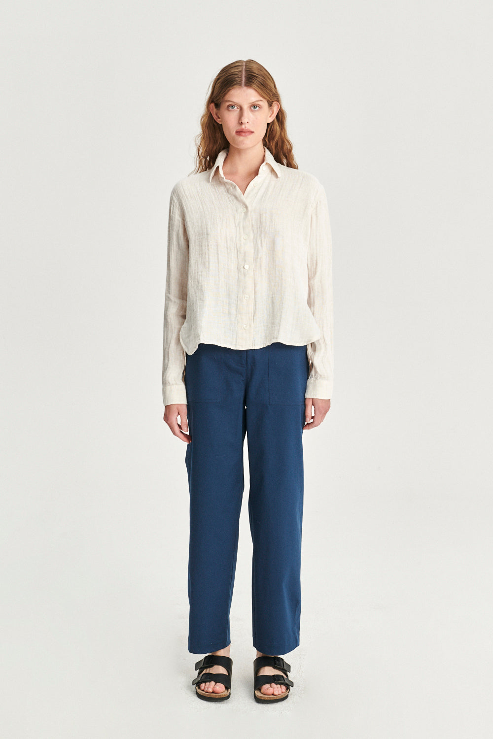 Relaxed Blouse in a Double Sided Off-White Fatigue Italian Linen and Cotton