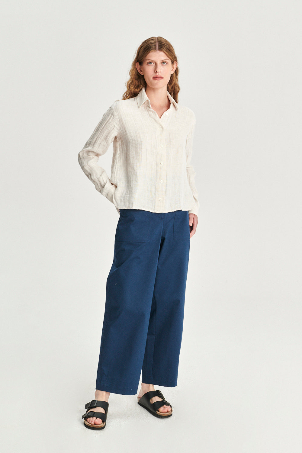 Relaxed Shirt in a Double Sided Off-White Fatigue Italian Linen and Cotton