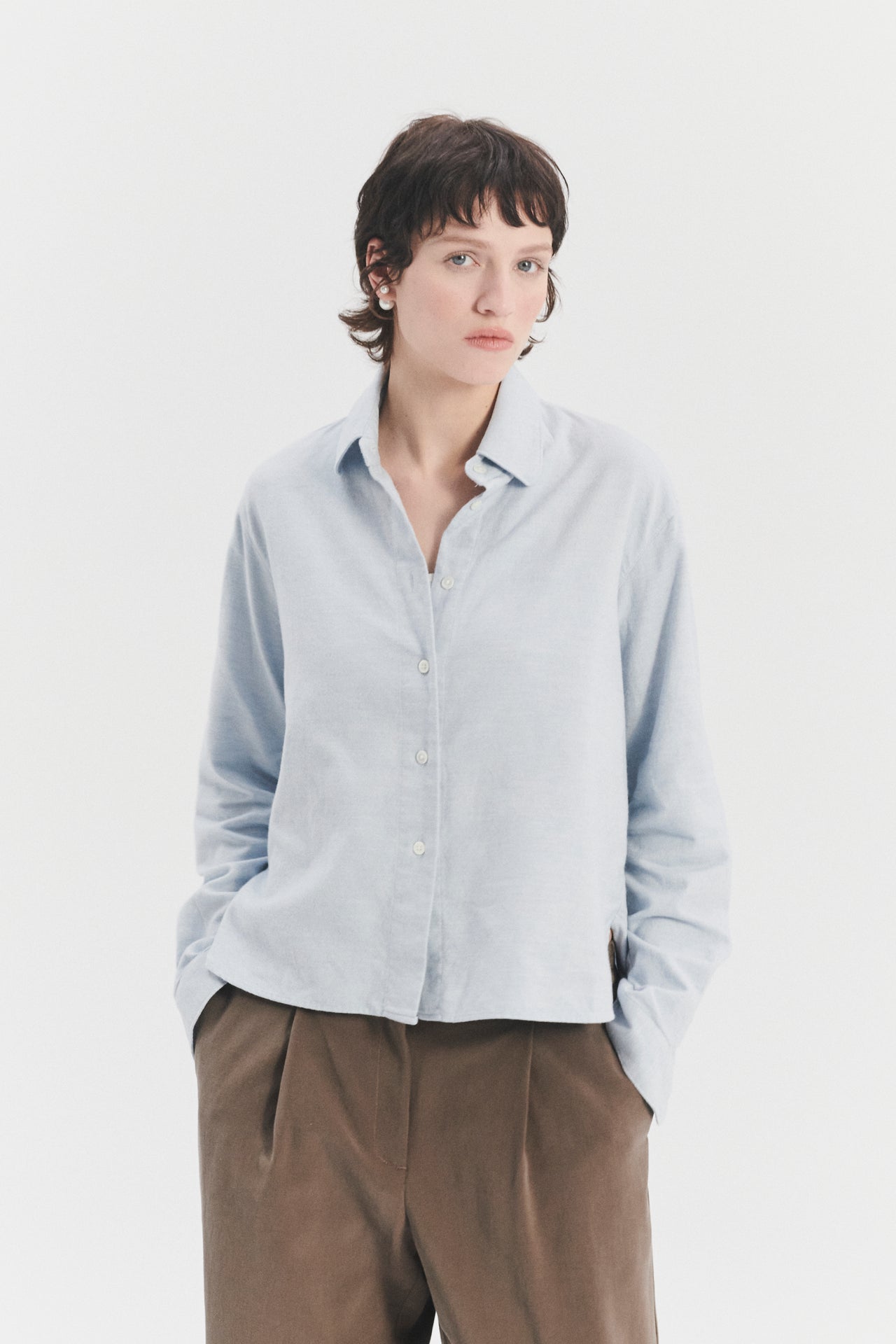 Relaxed Blouse in a Pale Sky Blue Double Brushed Utterly Soft Italian Cotton Flannel