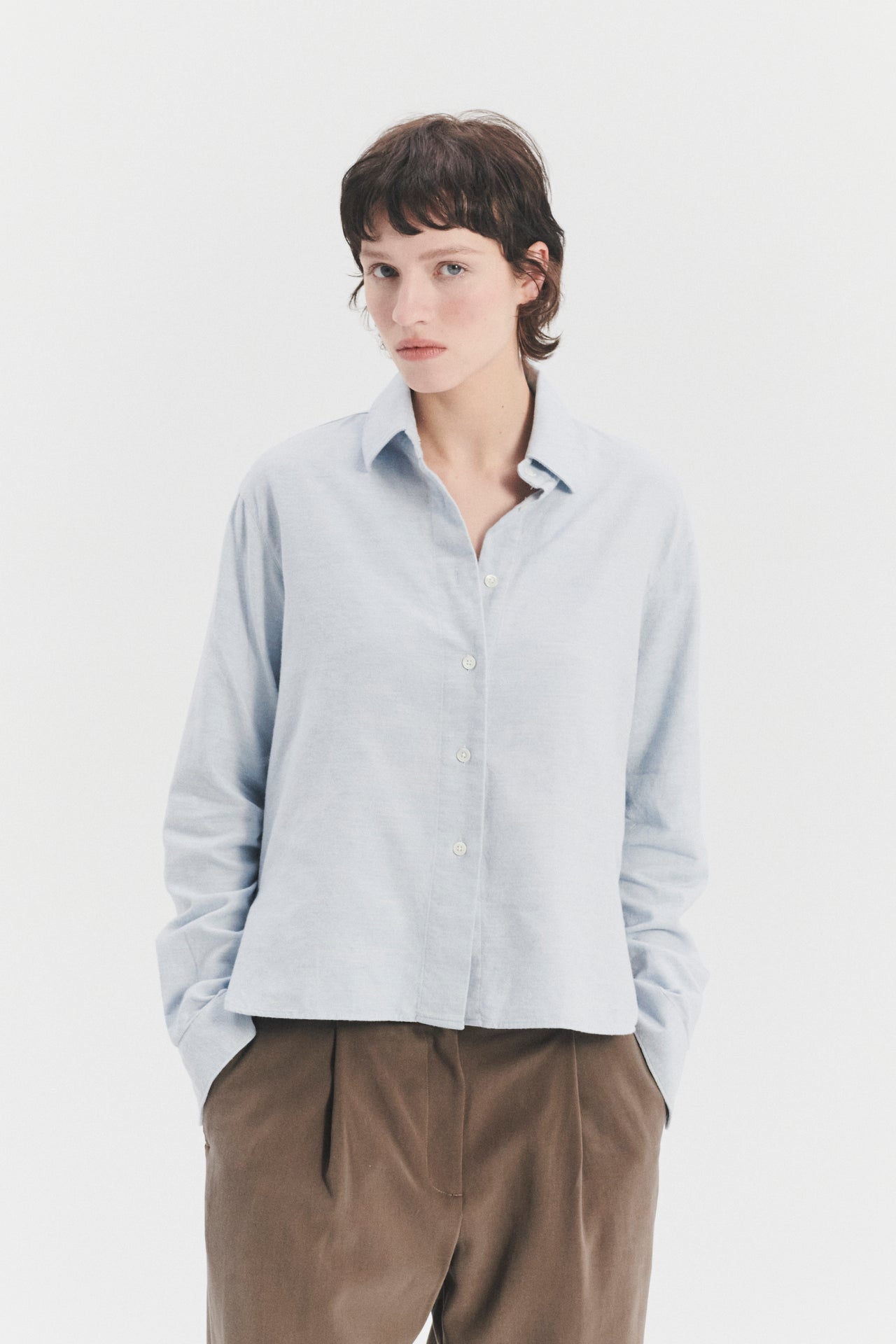 Relaxed Blouse in a Pale Sky Blue Double Brushed Utterly Soft Italian Cotton Flannel