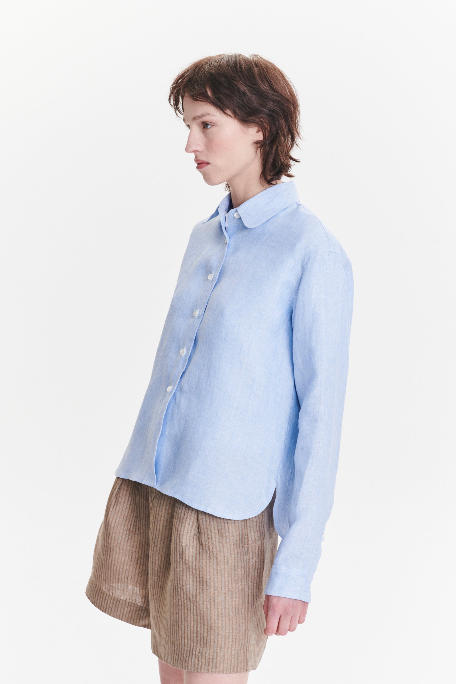 Relaxed Blouse in a Light Fresh Blue Soft Italian Cotton and Lyocell Flannel