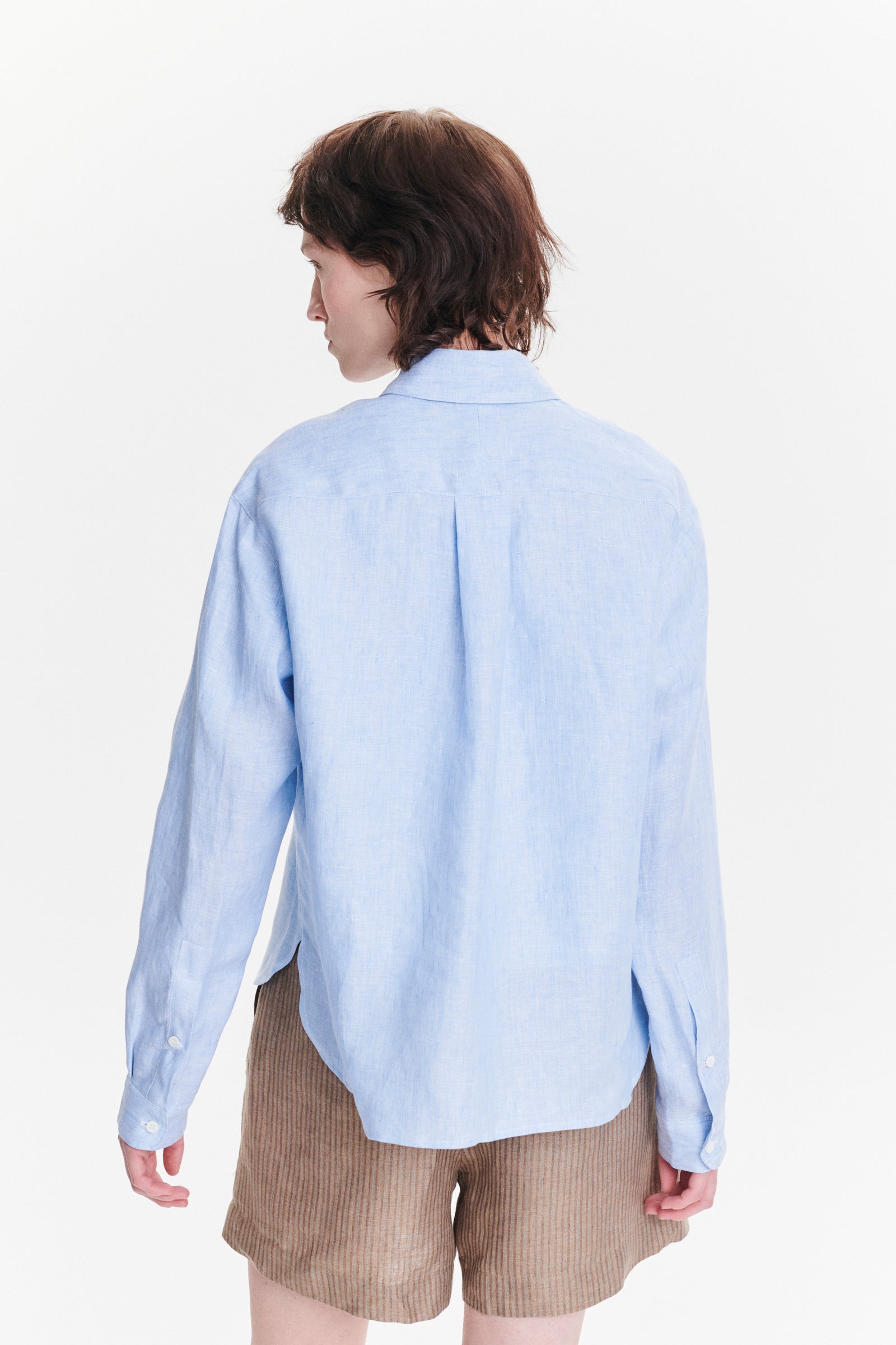 Relaxed Blouse in a Light Fresh Blue Soft Italian Cotton and Lyocell Flannel