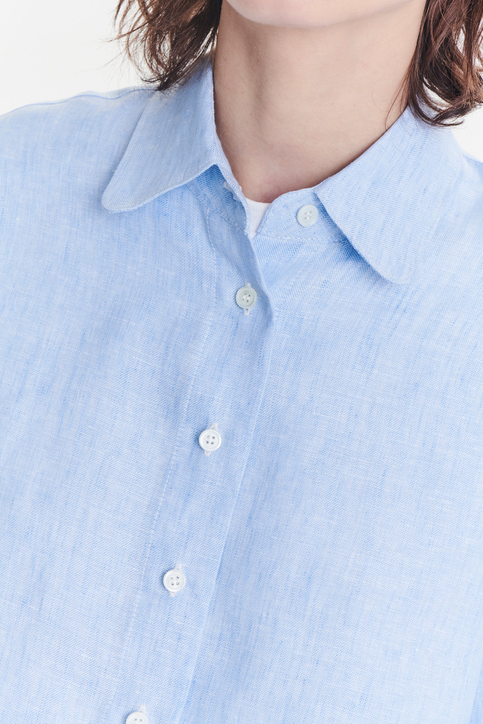 Relaxed Blouse in a Light Fresh Blue Soft Italian Cotton and Lyocell Flannel