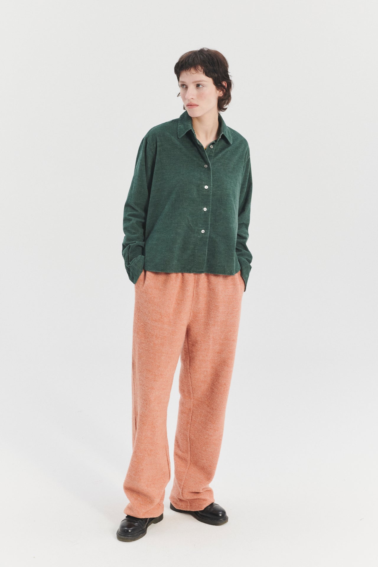 Relaxed Blouse in a Moss Green Japanese Baby Corduroy Cotton