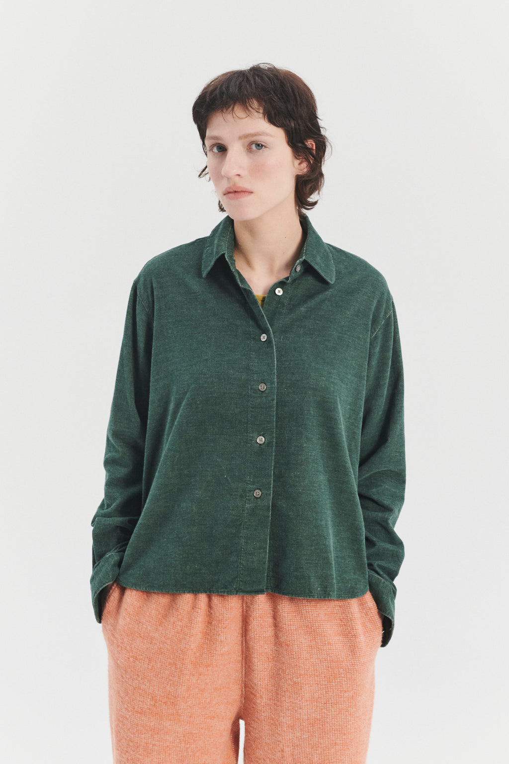 Relaxed Blouse in a Moss Green Japanese Baby Corduroy Cotton