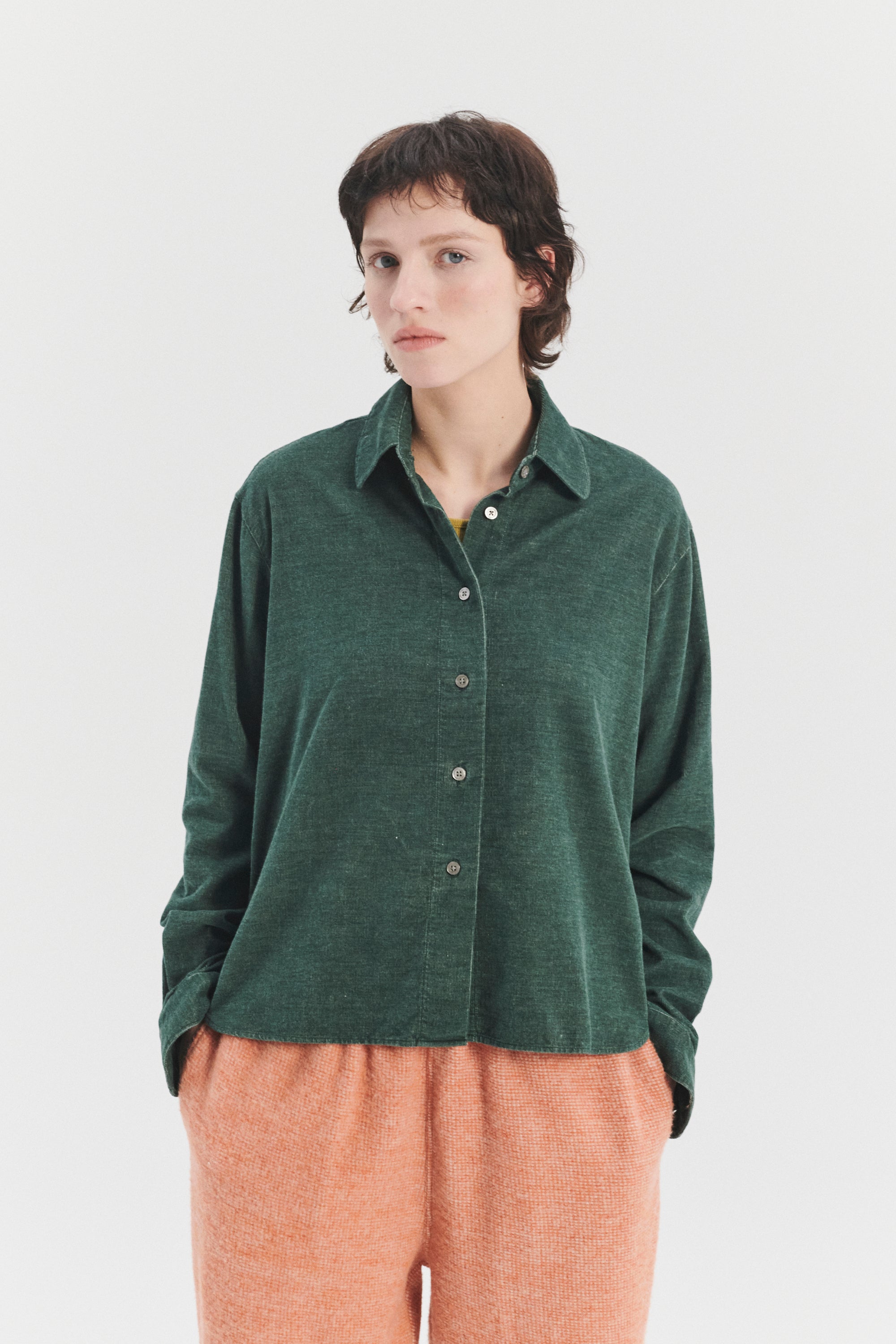 Relaxed Blouse in a Moss Green Japanese Baby Corduroy Cotton