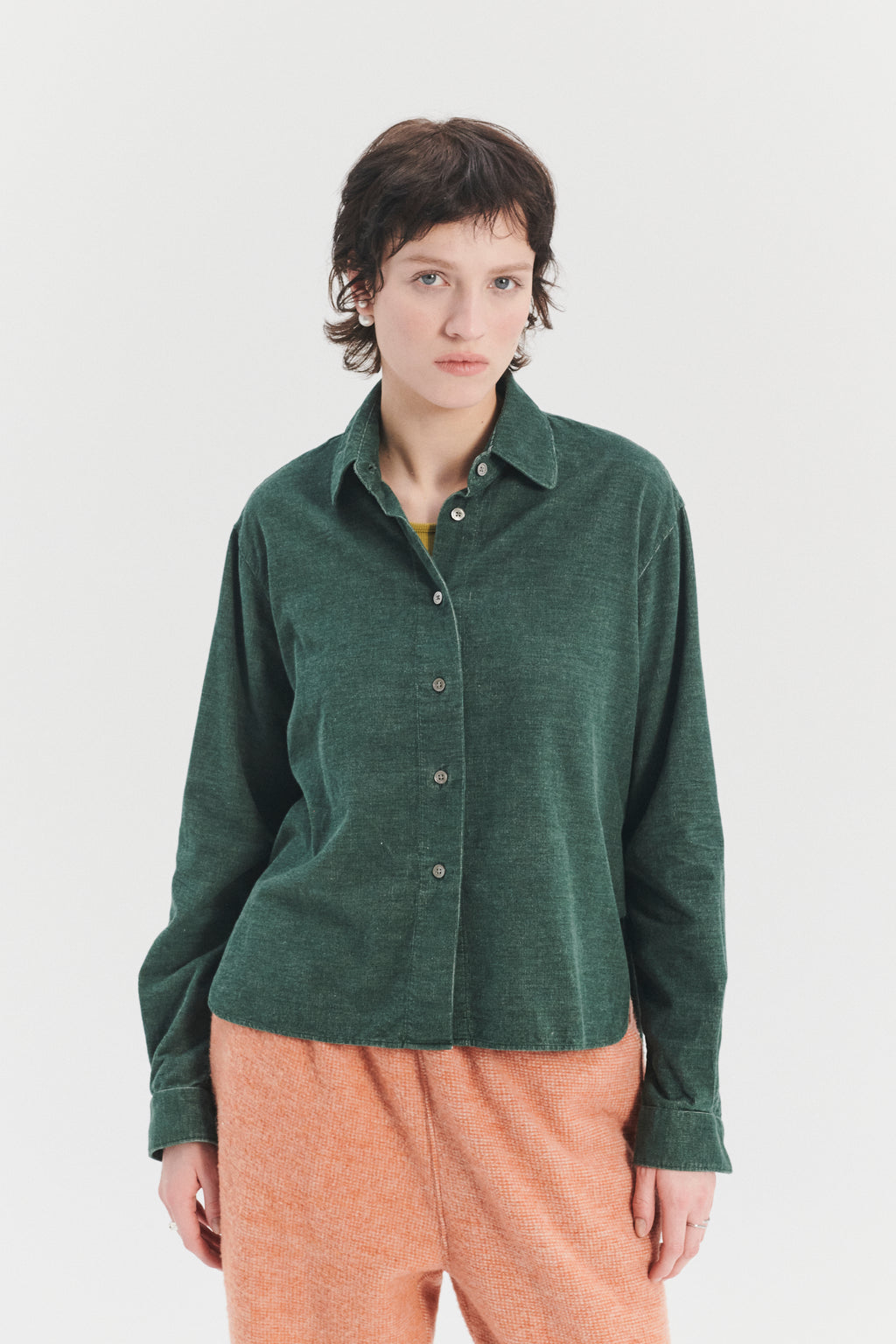 Relaxed Blouse in a Moss Green Japanese Baby Corduroy Cotton