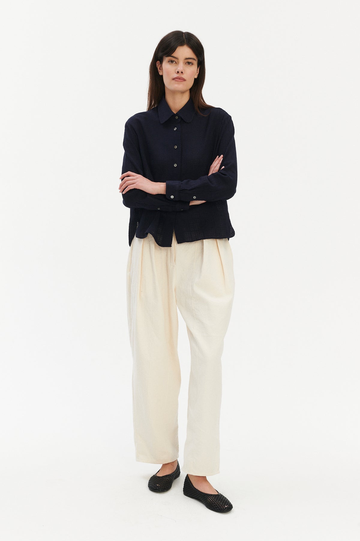 Blouse in a Dark Navy Airy Structural Portuguese Cotton