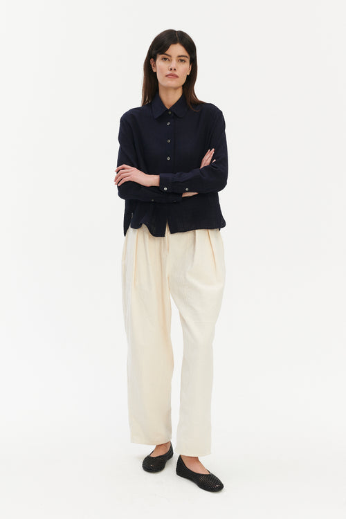 Blouse in a Dark Navy Airy Structural Portuguese Cotton