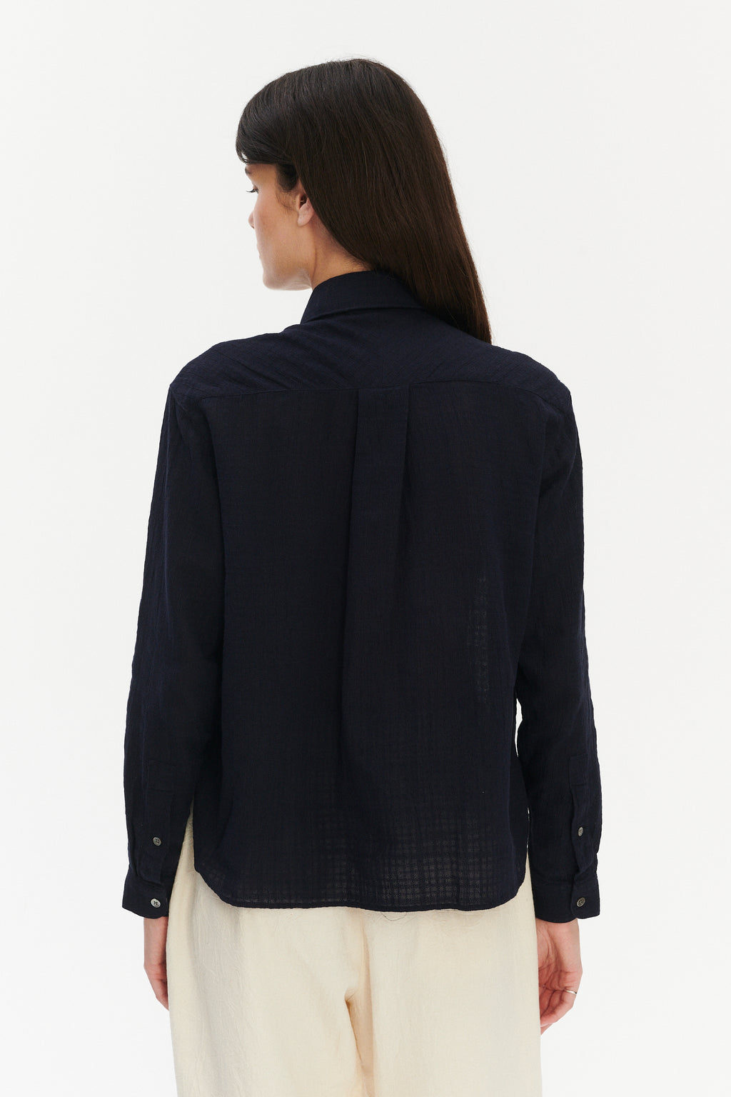 Blouse in a Dark Navy Airy Structural Portuguese Cotton