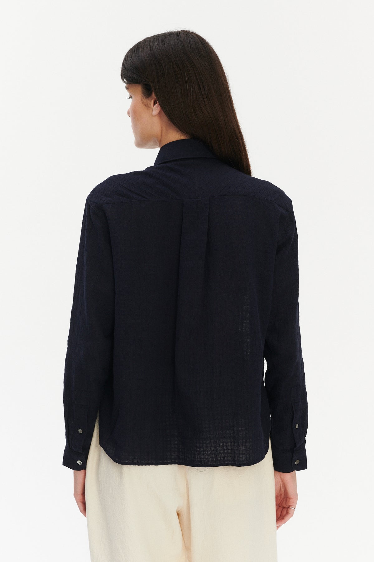 Blouse in a Dark Navy Airy Structural Portuguese Cotton