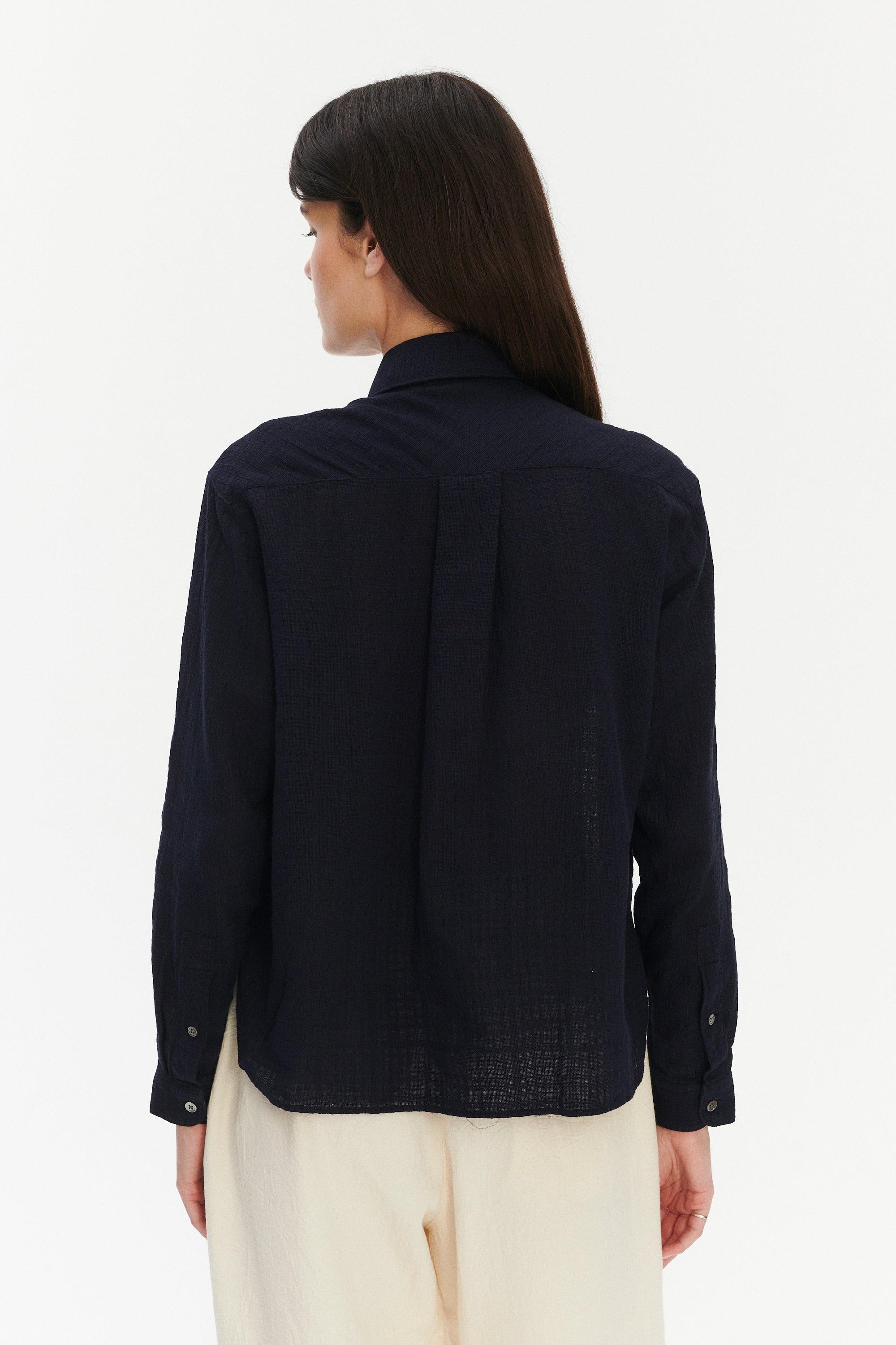 Blouse in a Dark Navy Airy Structural Portuguese Cotton