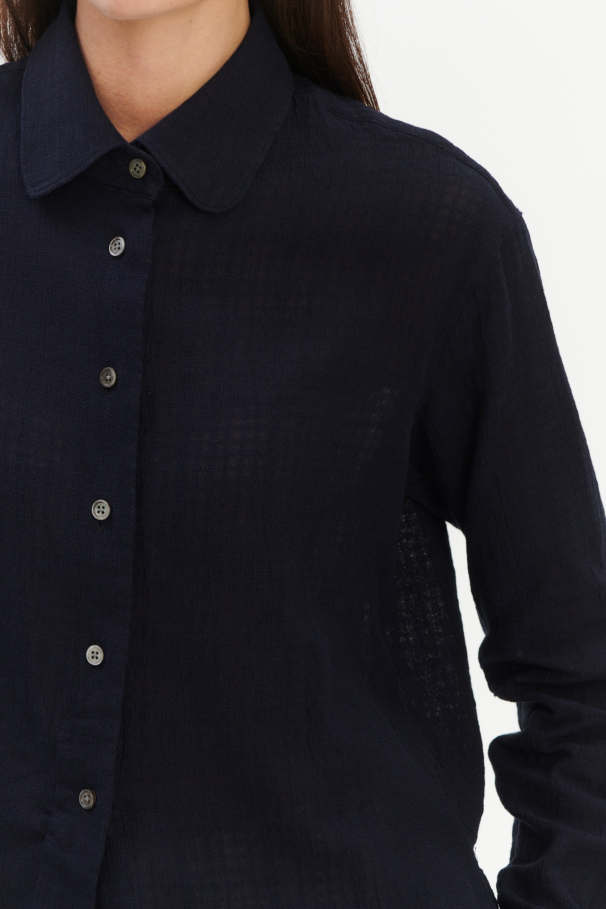 Blouse in a Dark Navy Airy Structural Portuguese Cotton