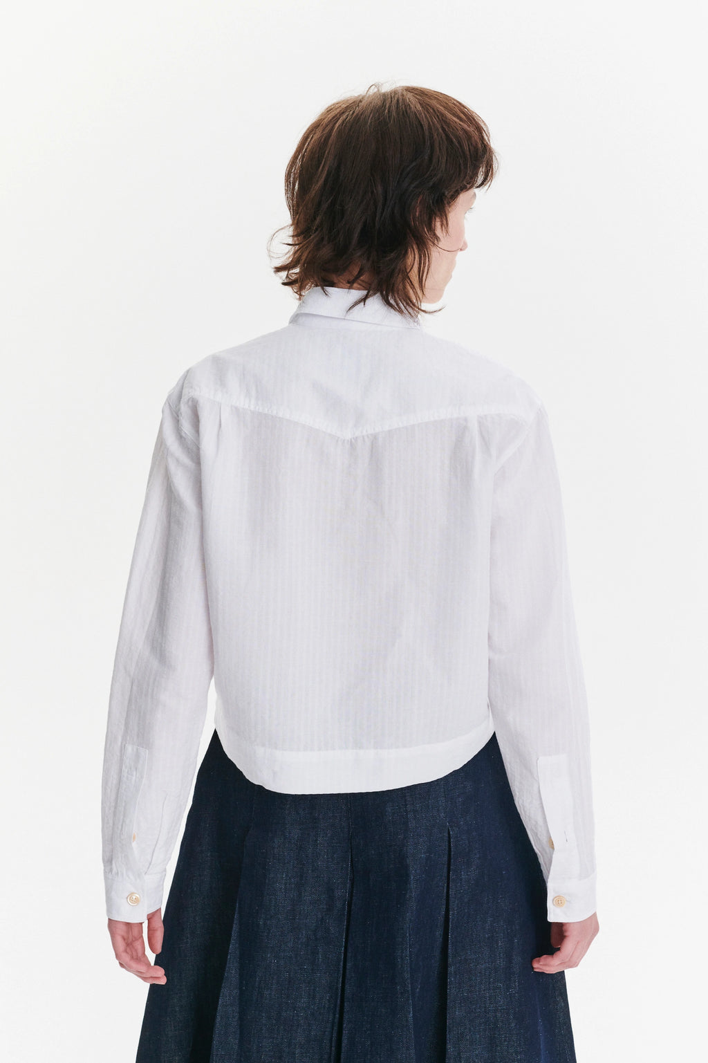 Shirt Jacket in a White Soft Portuguese Cotton and Linen Seersucker