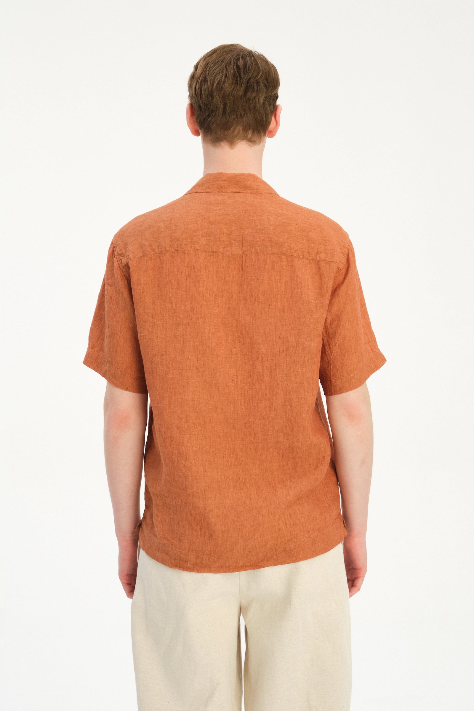 New Camp Collar Shirt  in the Finest Rusty Orange Italian Linen