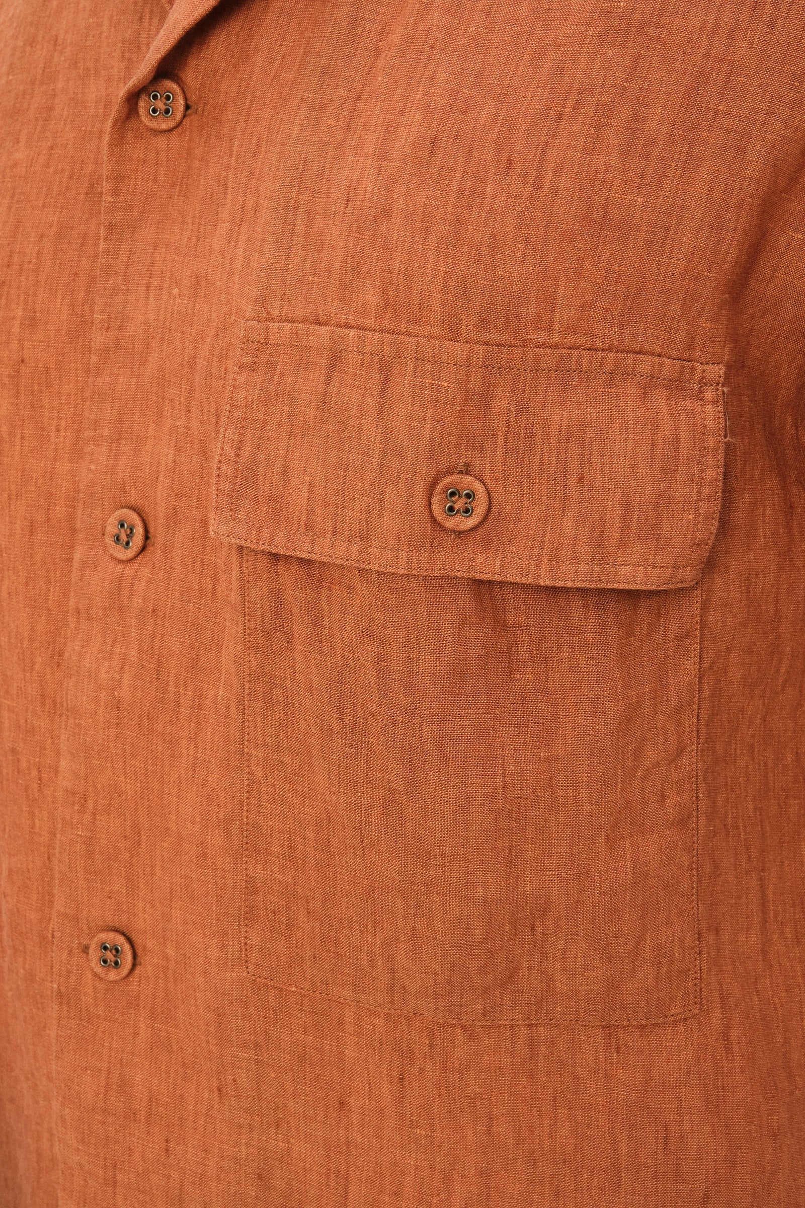 New Camp Collar Shirt  in the Finest Rusty Orange Italian Linen