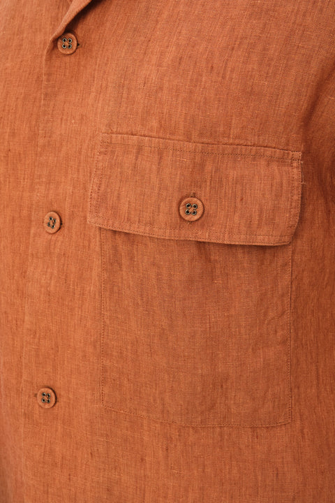 New Camp Collar Shirt  in the Finest Rusty Orange Italian Linen
