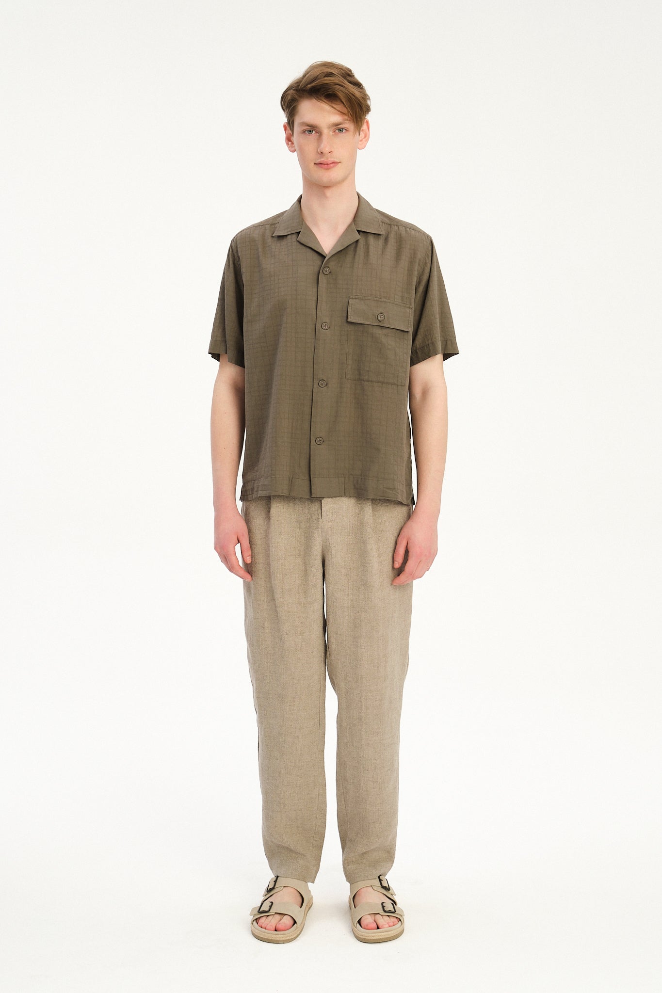 New Camp Collar Shirt  in the Finest Olive Green Italian Dobby Cotton