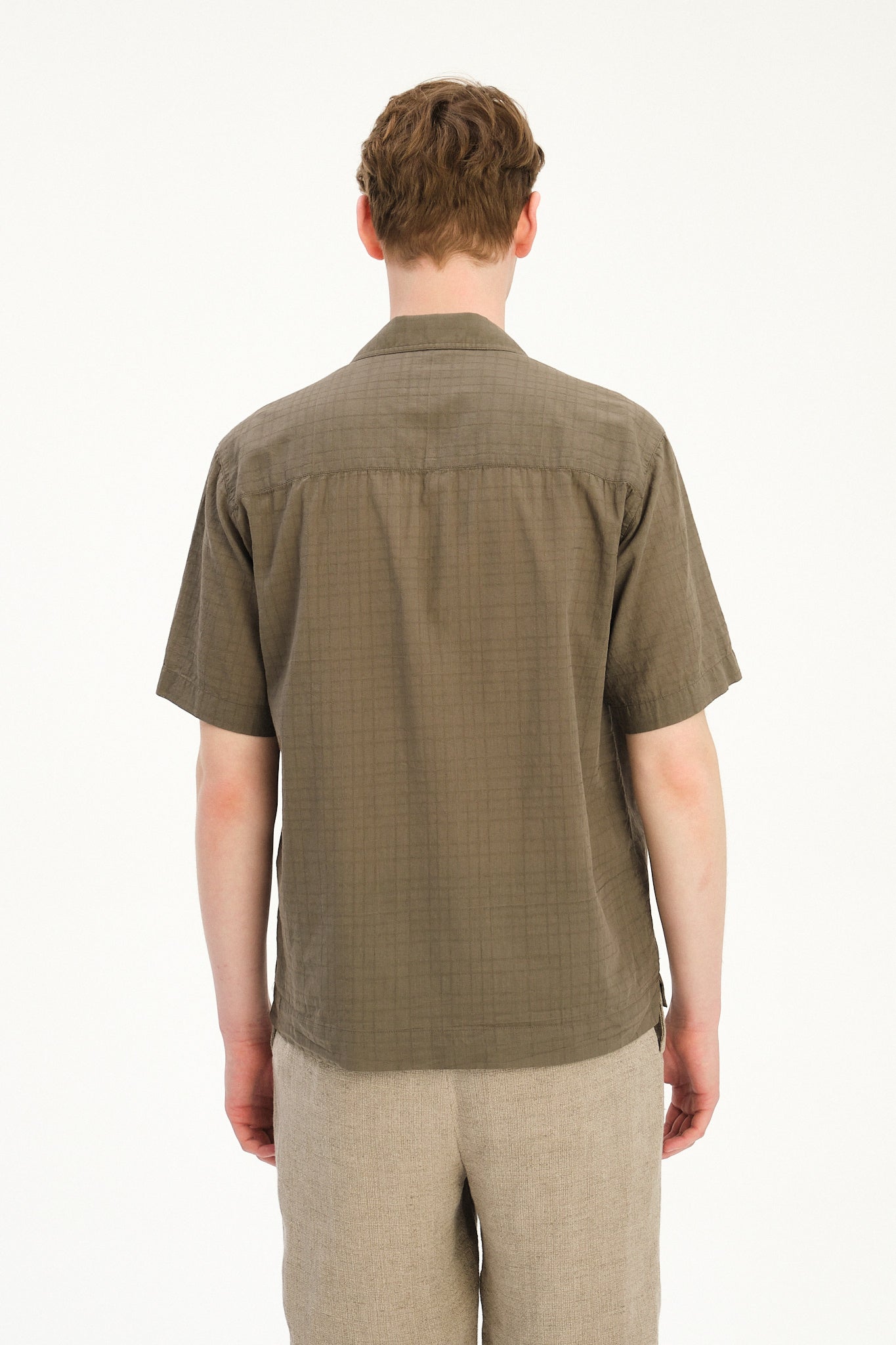 New Camp Collar Shirt  in the Finest Olive Green Italian Dobby Cotton