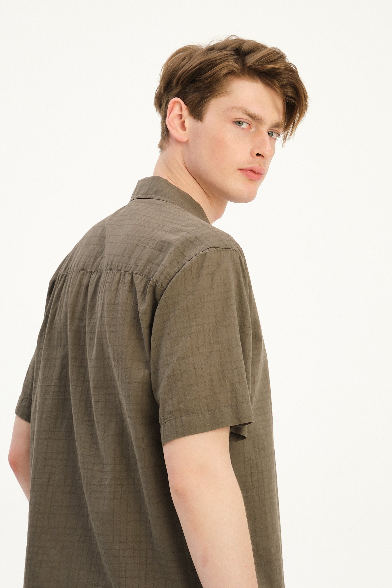 New Camp Collar Shirt  in the Finest Olive Green Italian Dobby Cotton