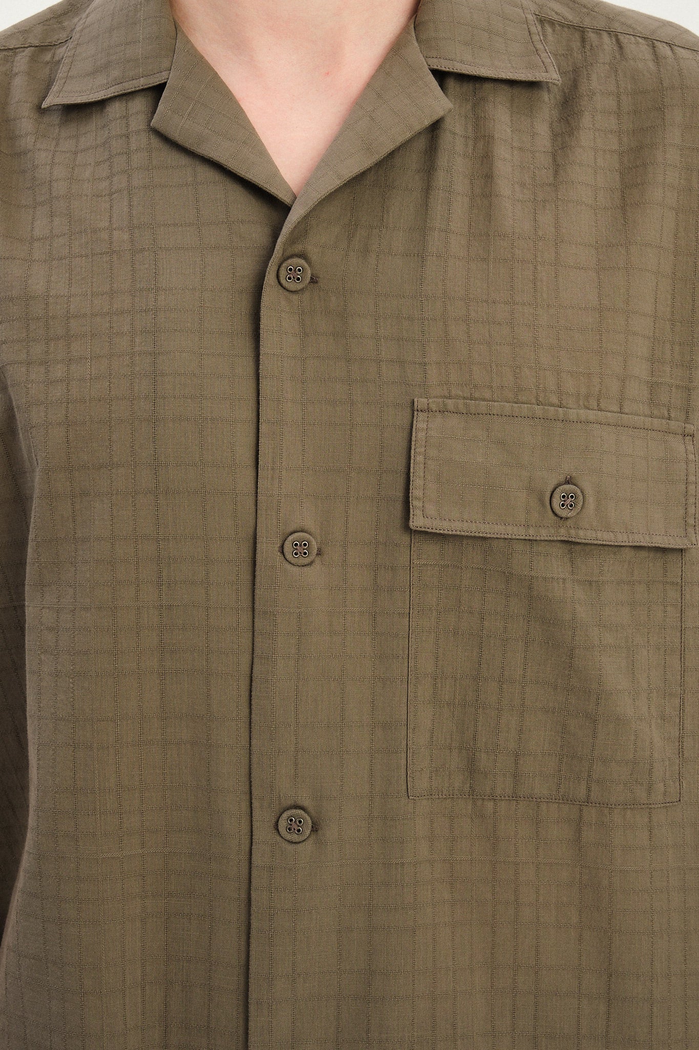 New Camp Collar Shirt  in the Finest Olive Green Italian Dobby Cotton