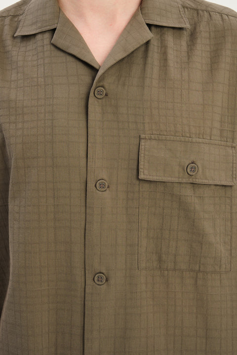 New Camp Collar Shirt  in the Finest Olive Green Italian Dobby Cotton
