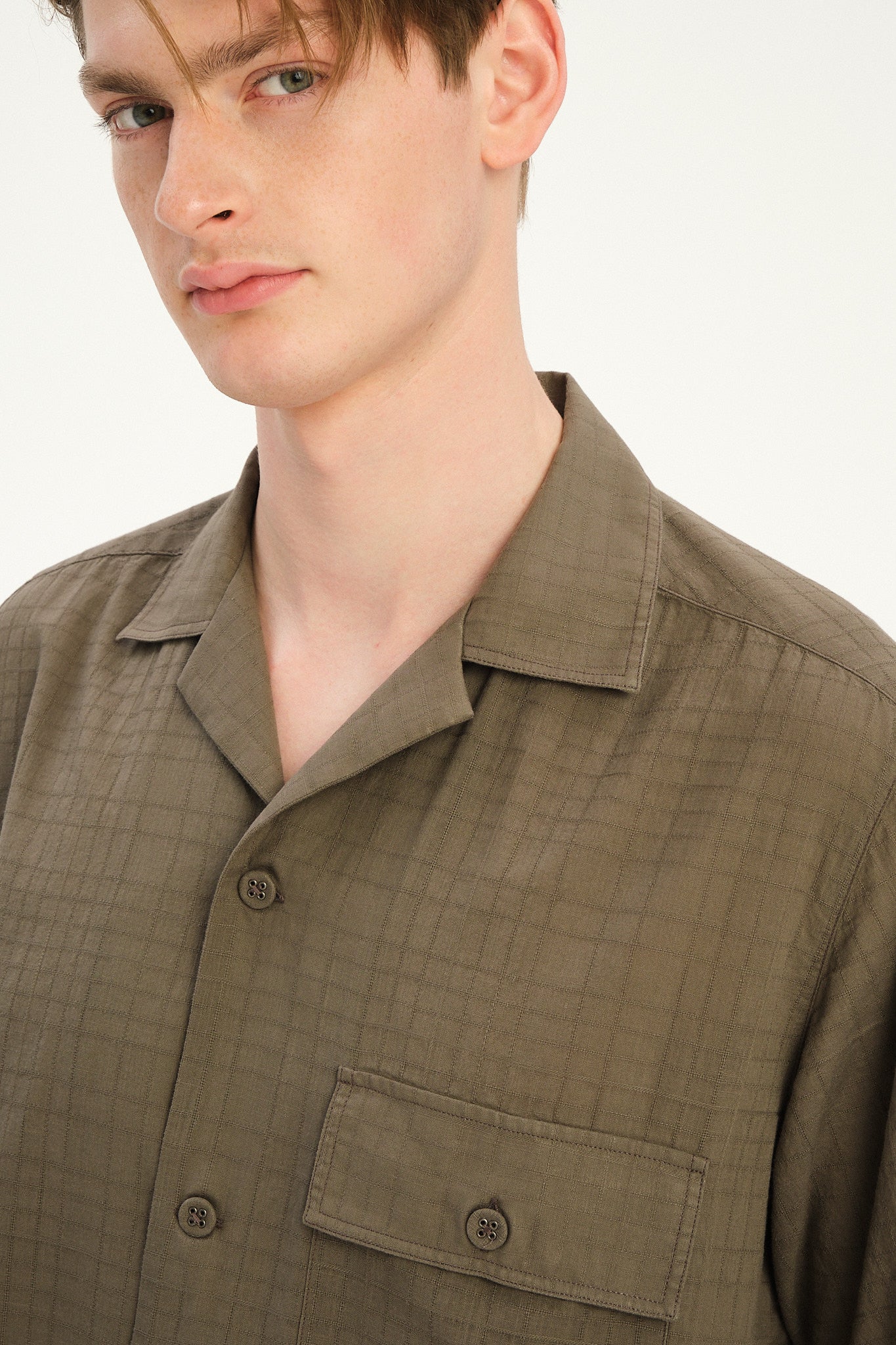 New Camp Collar Shirt  in the Finest Olive Green Italian Dobby Cotton