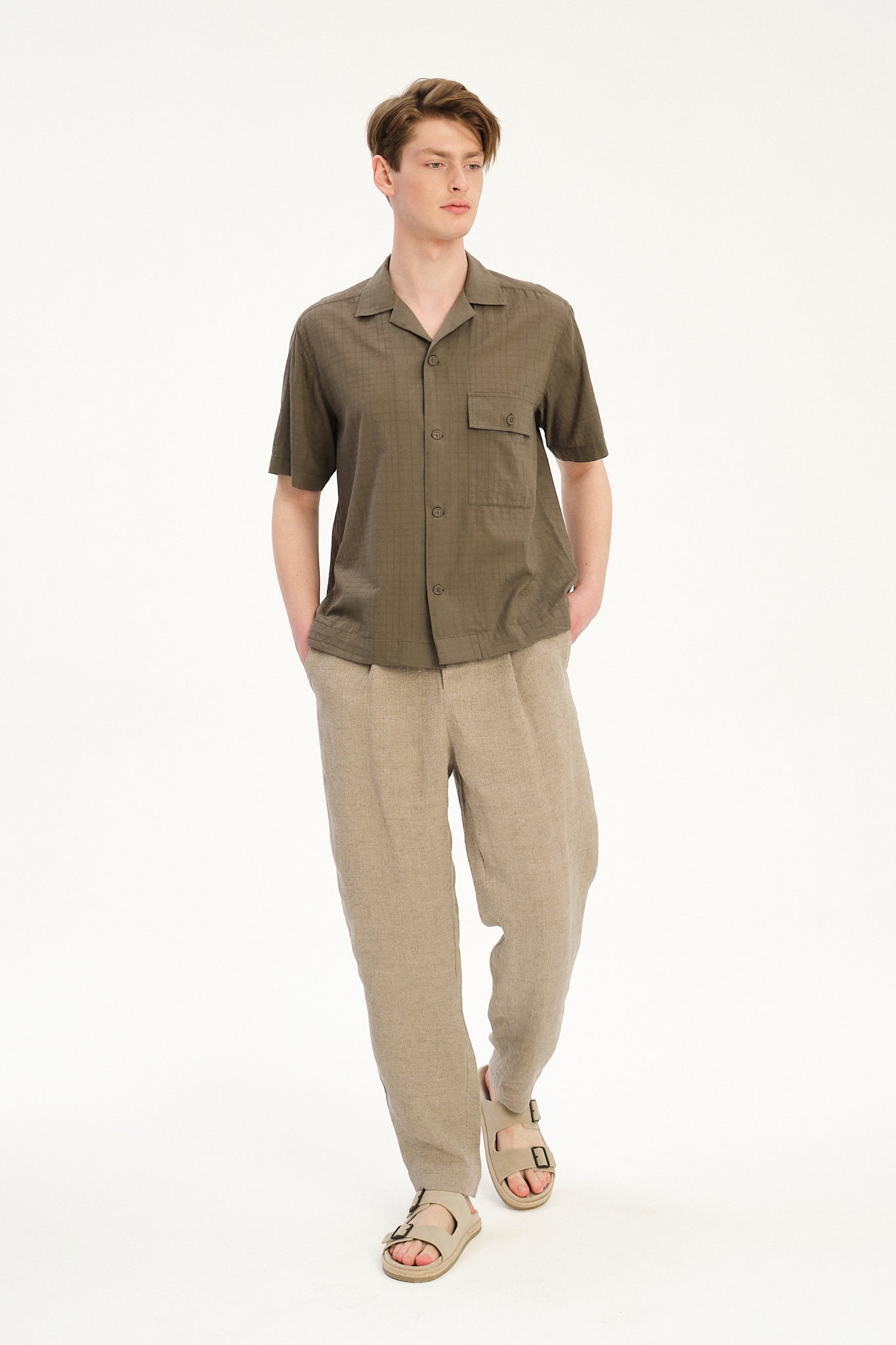 New Camp Collar Shirt  in the Finest Olive Green Italian Dobby Cotton