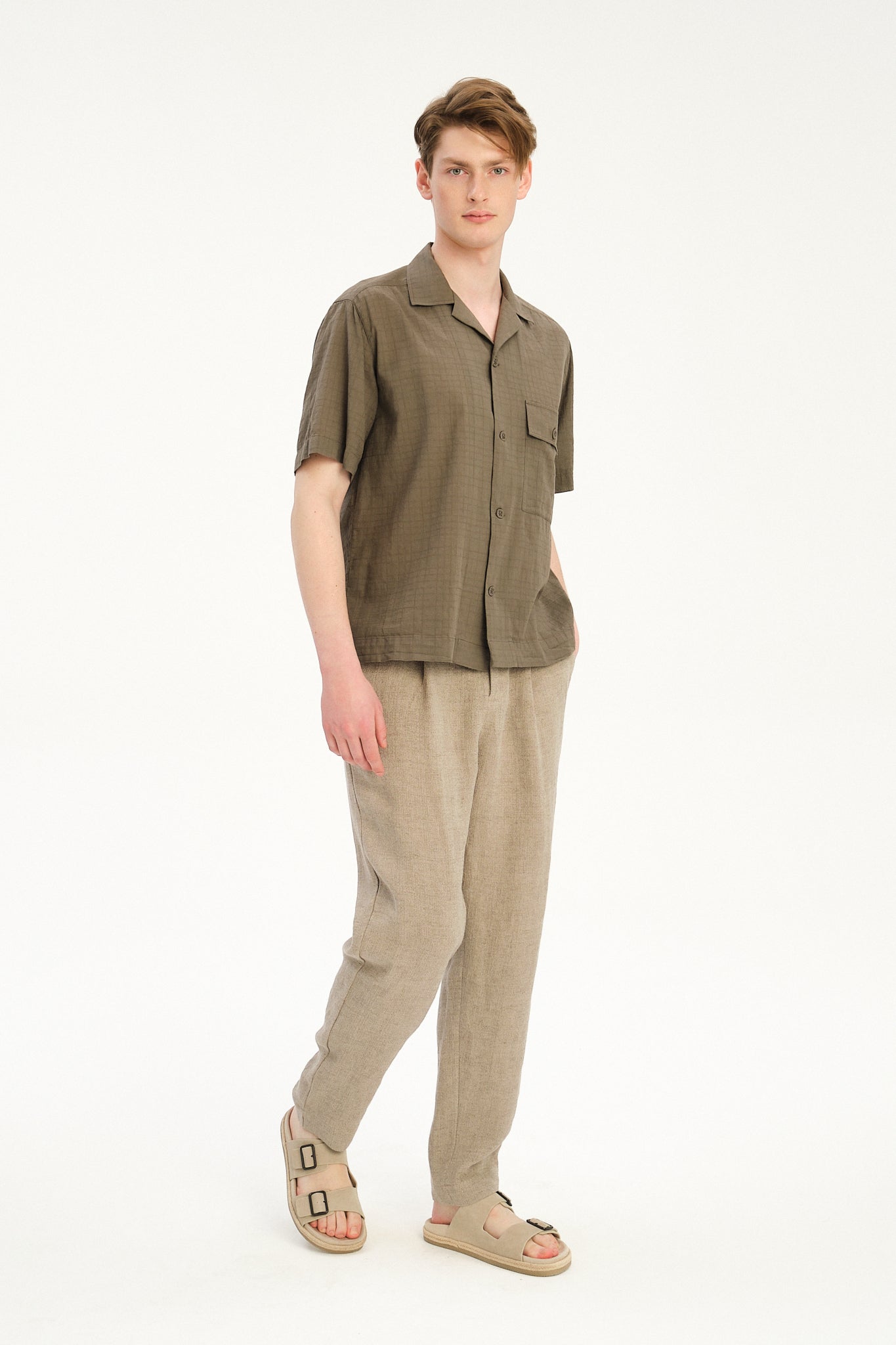 New Camp Collar Shirt  in the Finest Olive Green Italian Dobby Cotton