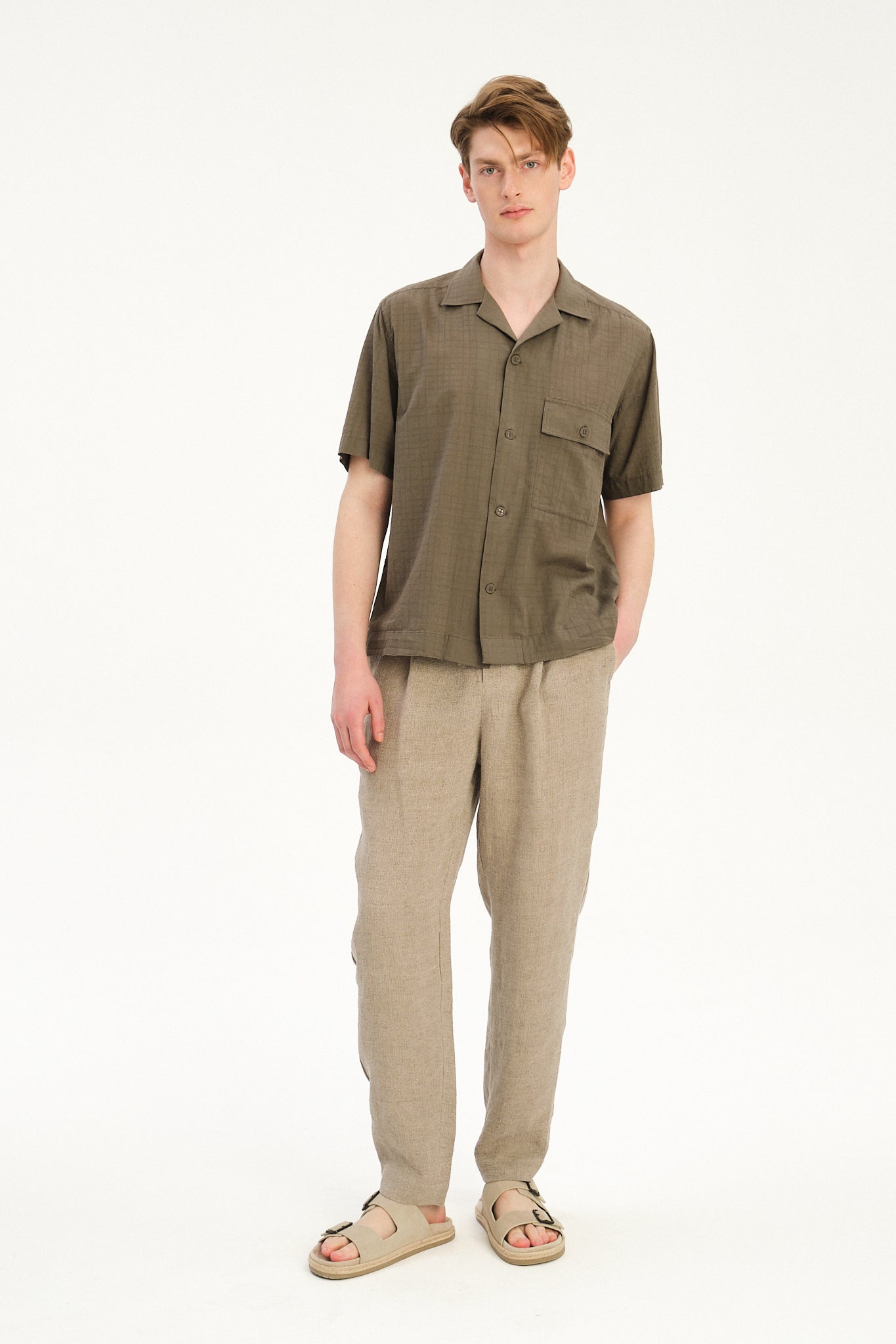 New Camp Collar Shirt  in the Finest Olive Green Italian Dobby Cotton