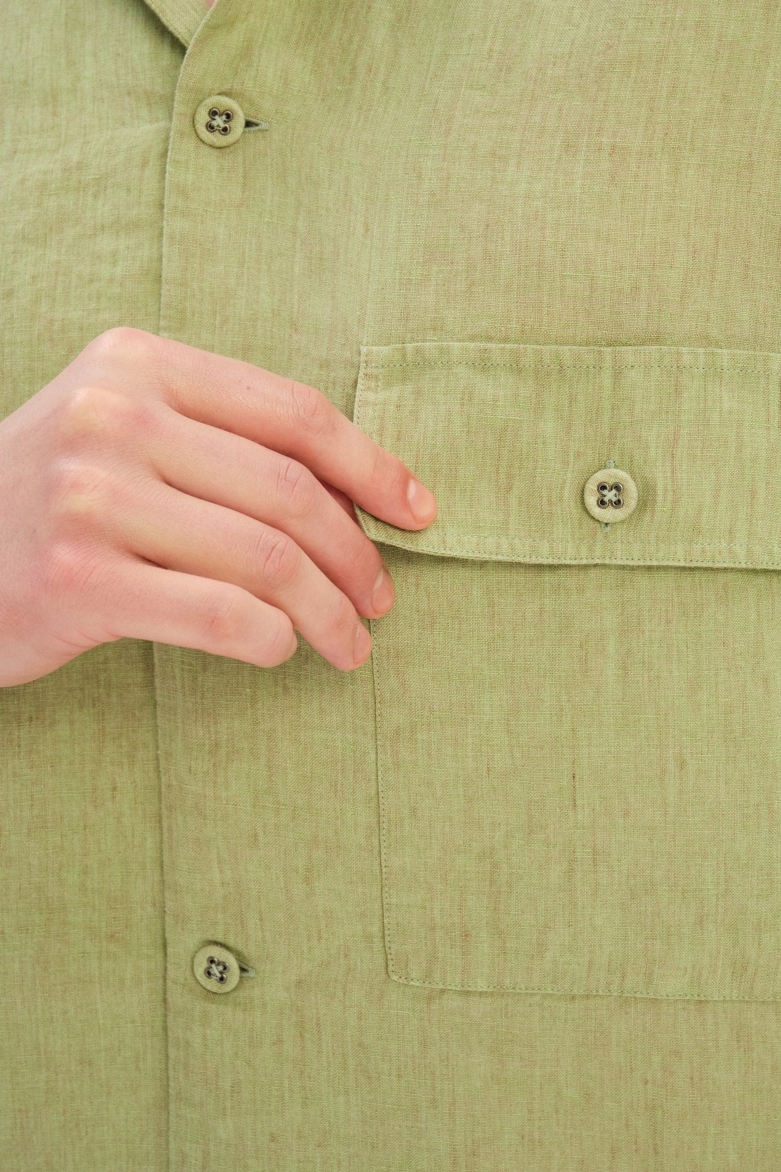 New Camp Collar Shirt  in the Finest Pale Leaf Green Italian Linen