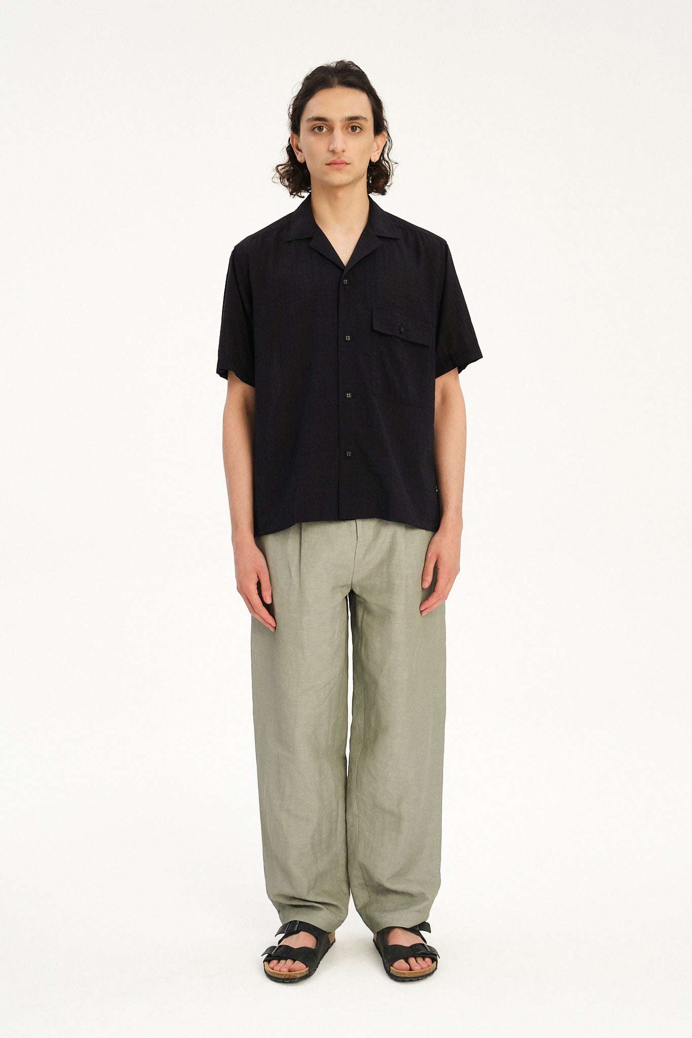 New Camp Collar Shirt  in a Profound Black Italian Dobby Cotton
