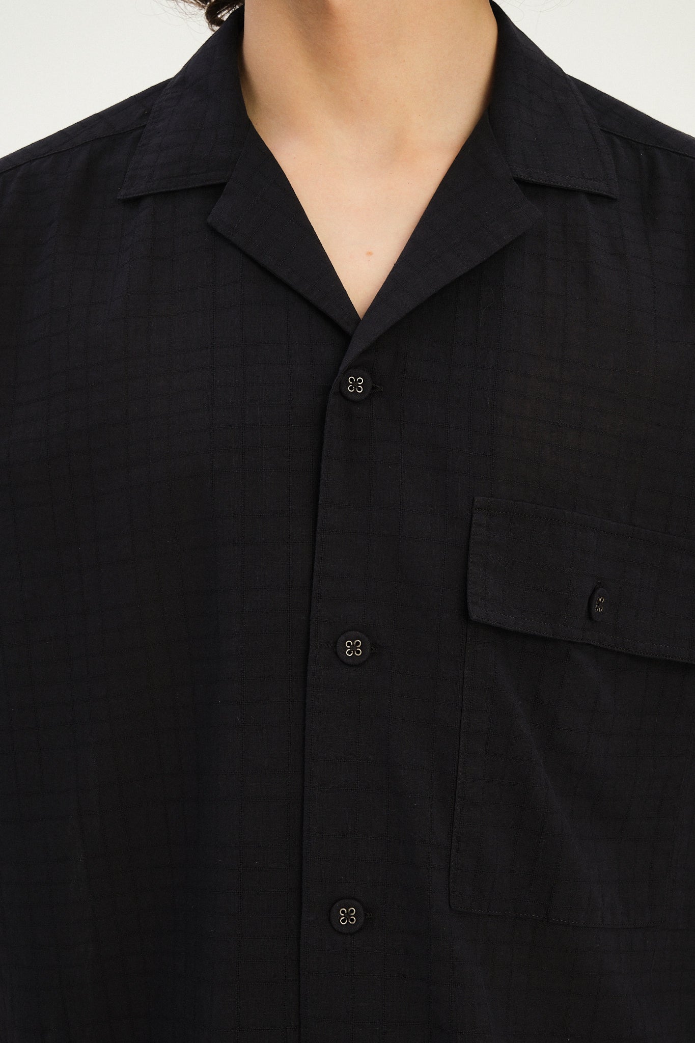 New Camp Collar Shirt  in a Profound Black Italian Dobby Cotton