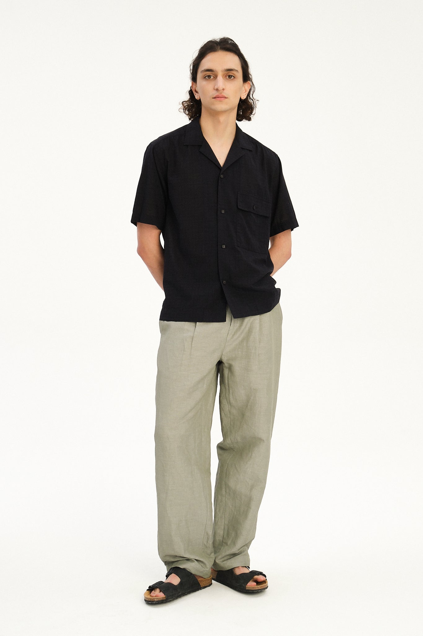 New Camp Collar Shirt  in a Profound Black Italian Dobby Cotton