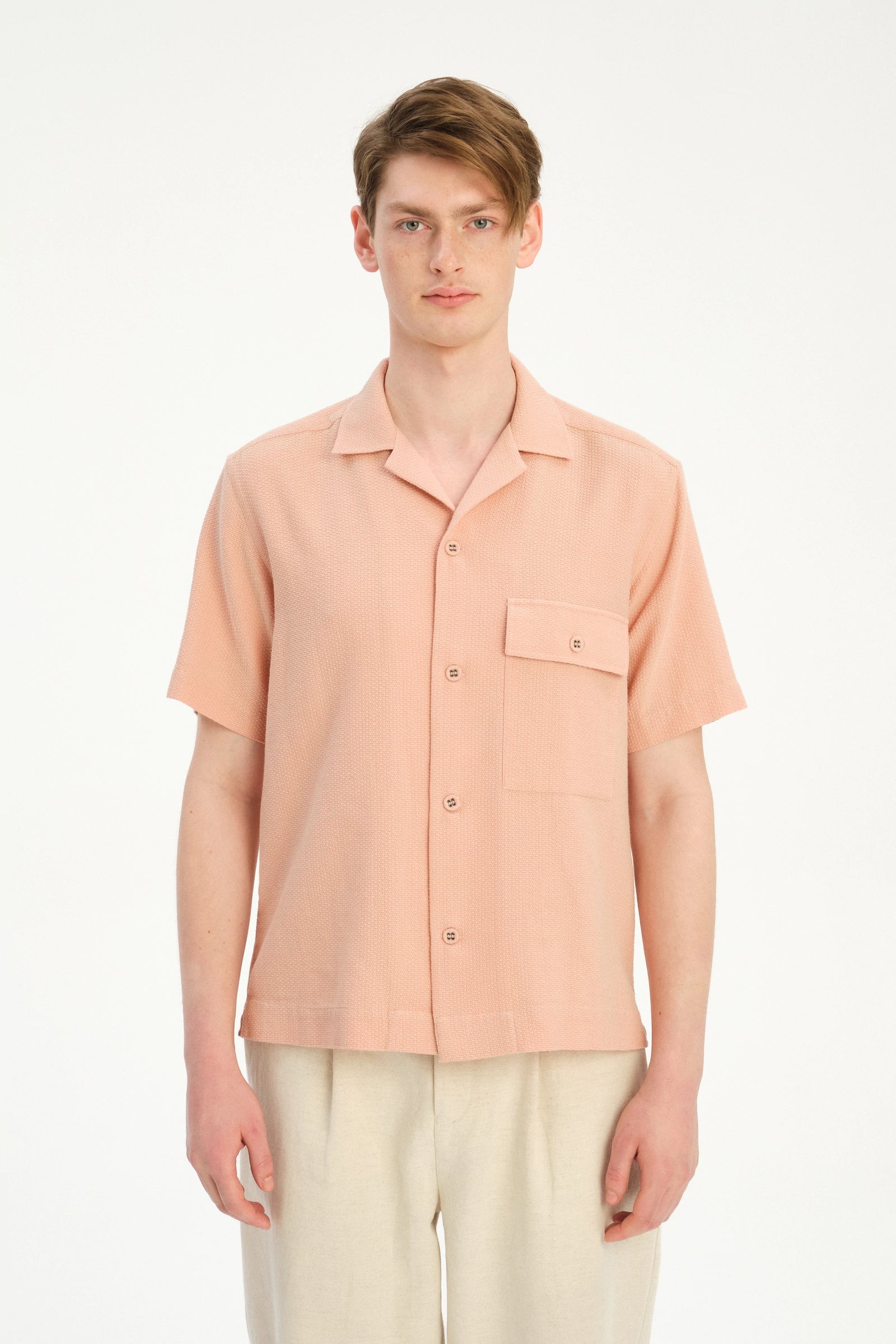 Camp Collar Shirt  in a Peach Airy Portuguese Cotton