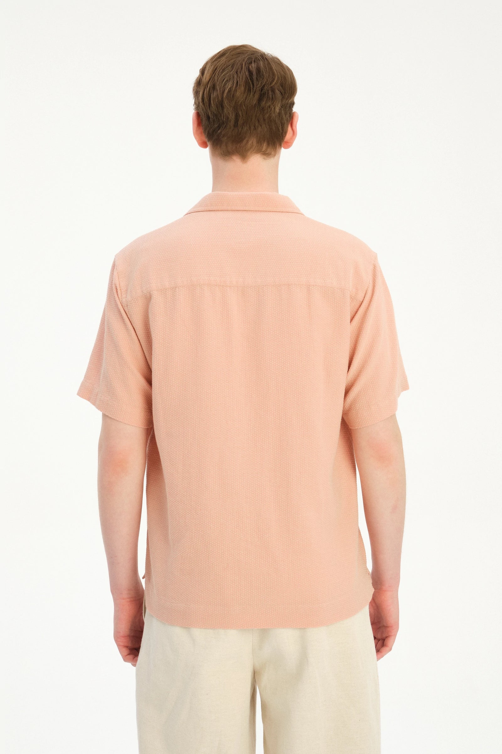 Camp Collar Shirt  in a Peach Airy Portuguese Cotton