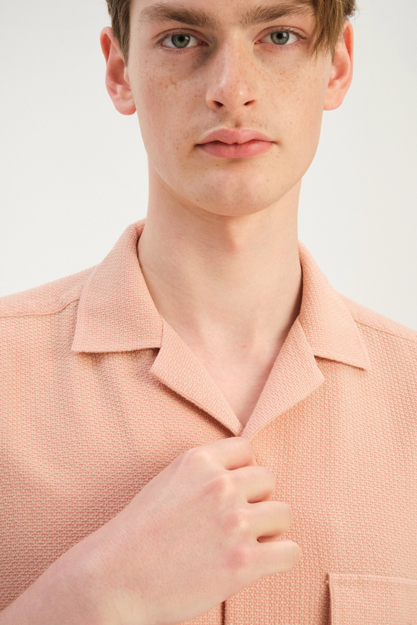 Camp Collar Shirt  in a Peach Airy Portuguese Cotton