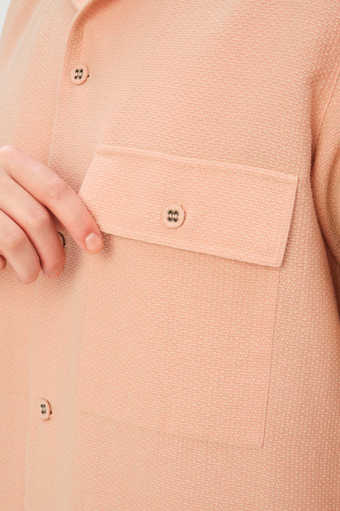 Camp Collar Shirt  in a Peach Structured Airy Portuguese Cotton