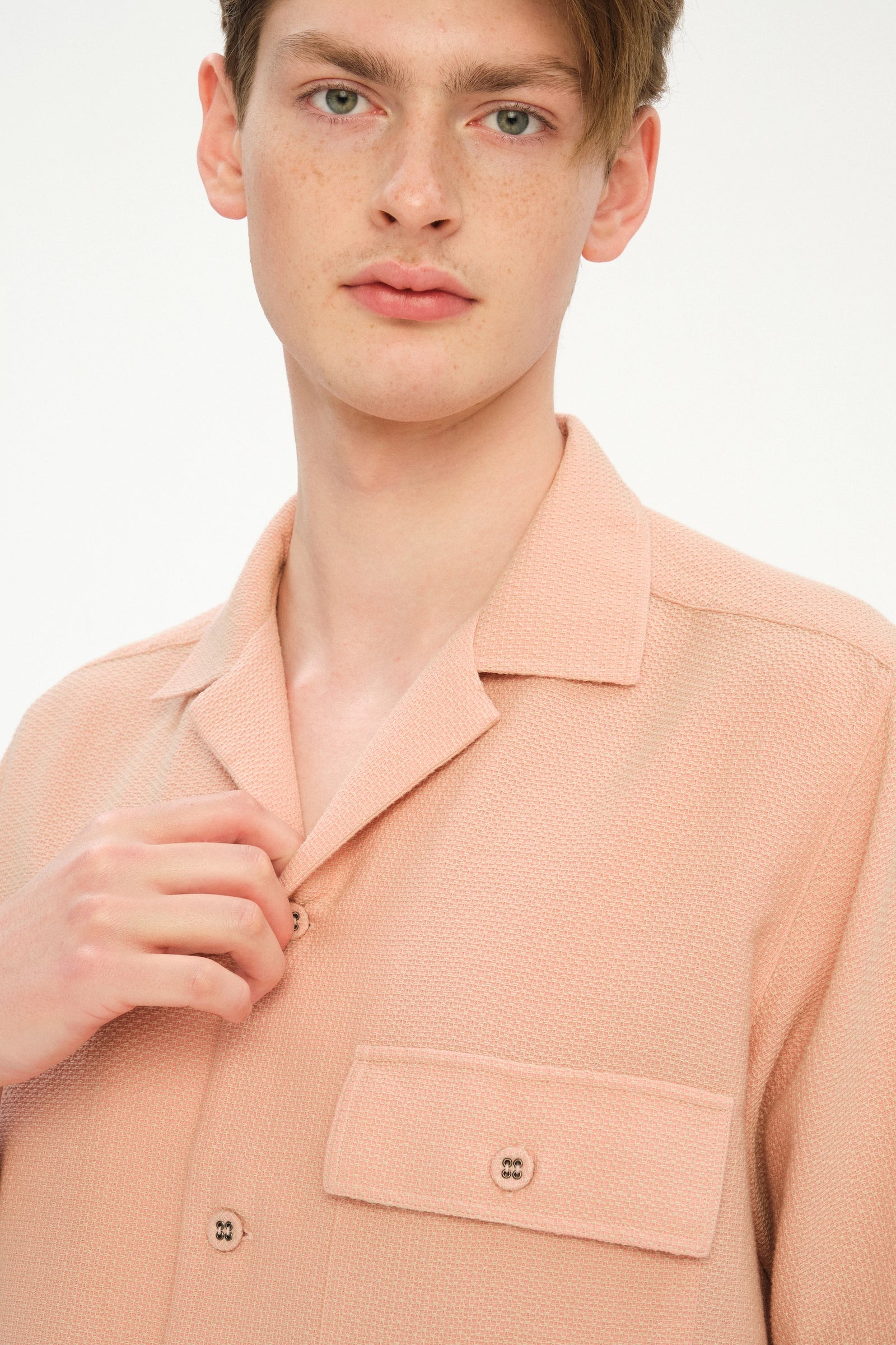 Camp Collar Shirt  in a Peach Airy Portuguese Cotton