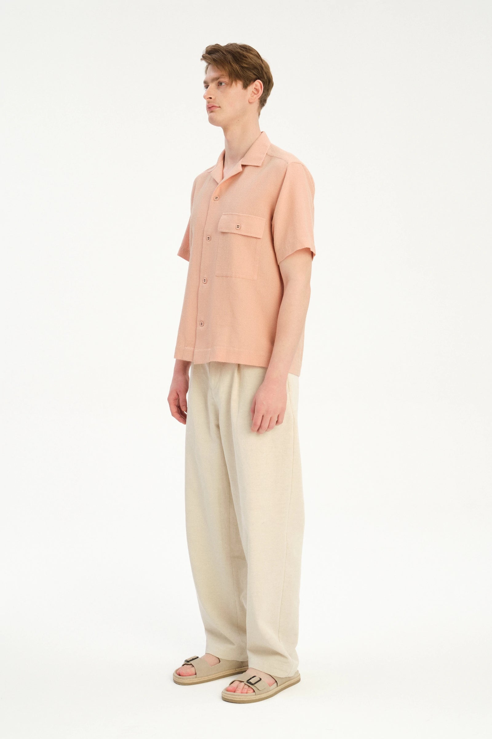 Camp Collar Shirt  in a Peach Airy Portuguese Cotton