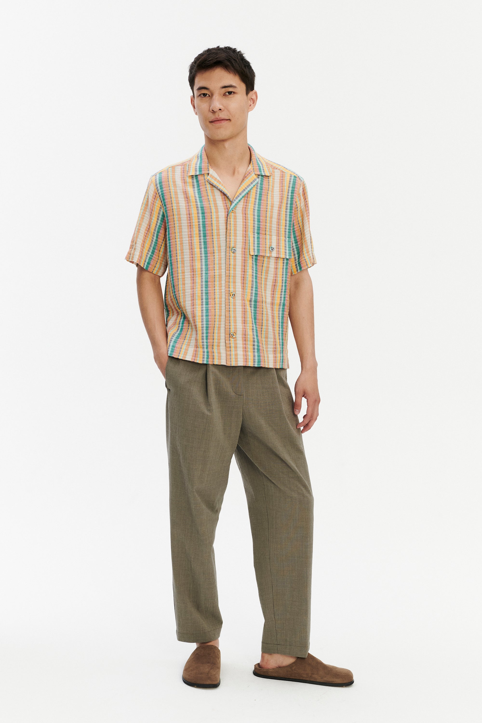 Short Sleeve Camp Collar Shirt  In Costa 1973 Stripe