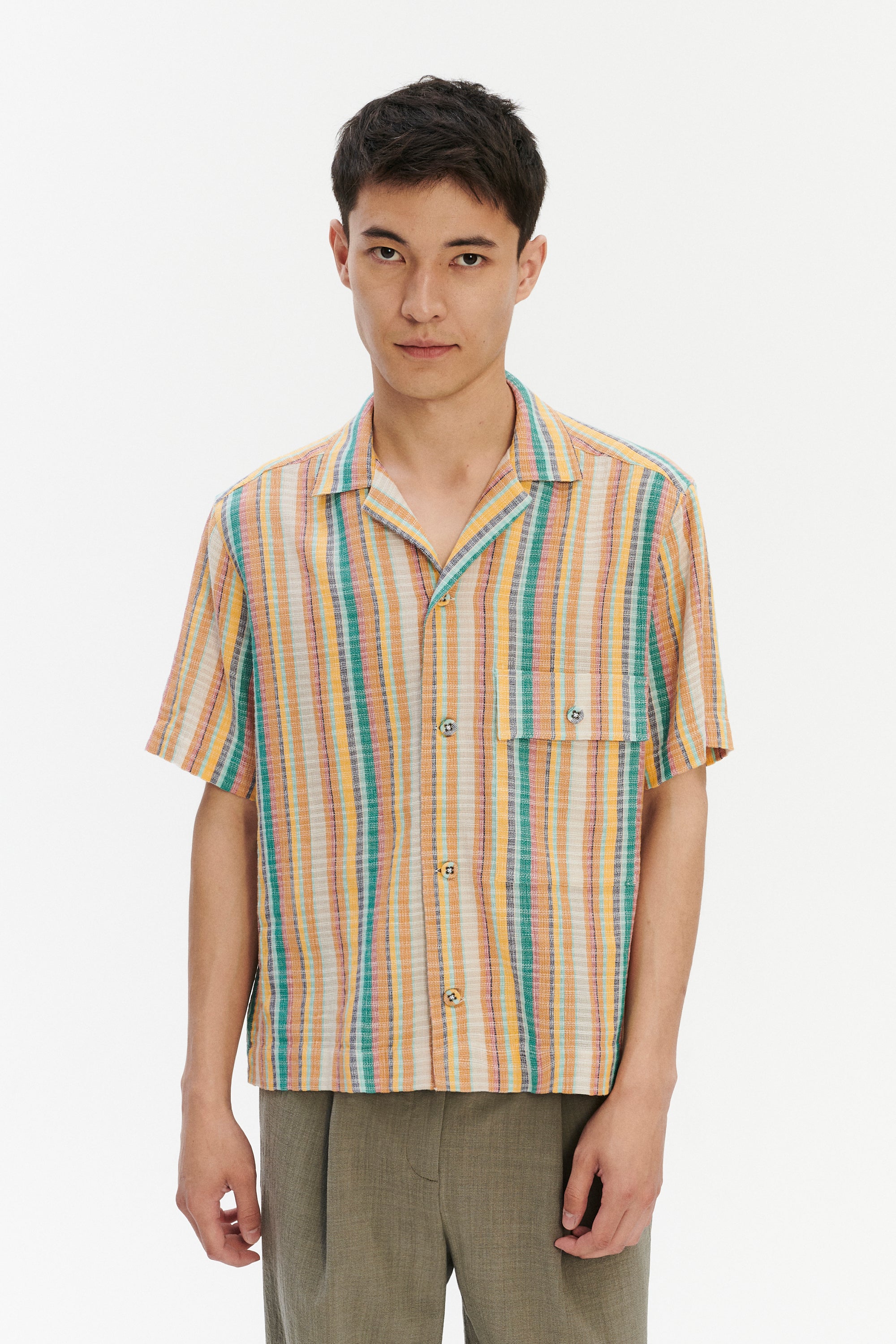 Short Sleeve Camp Collar Shirt  In Costa 1973 Stripe