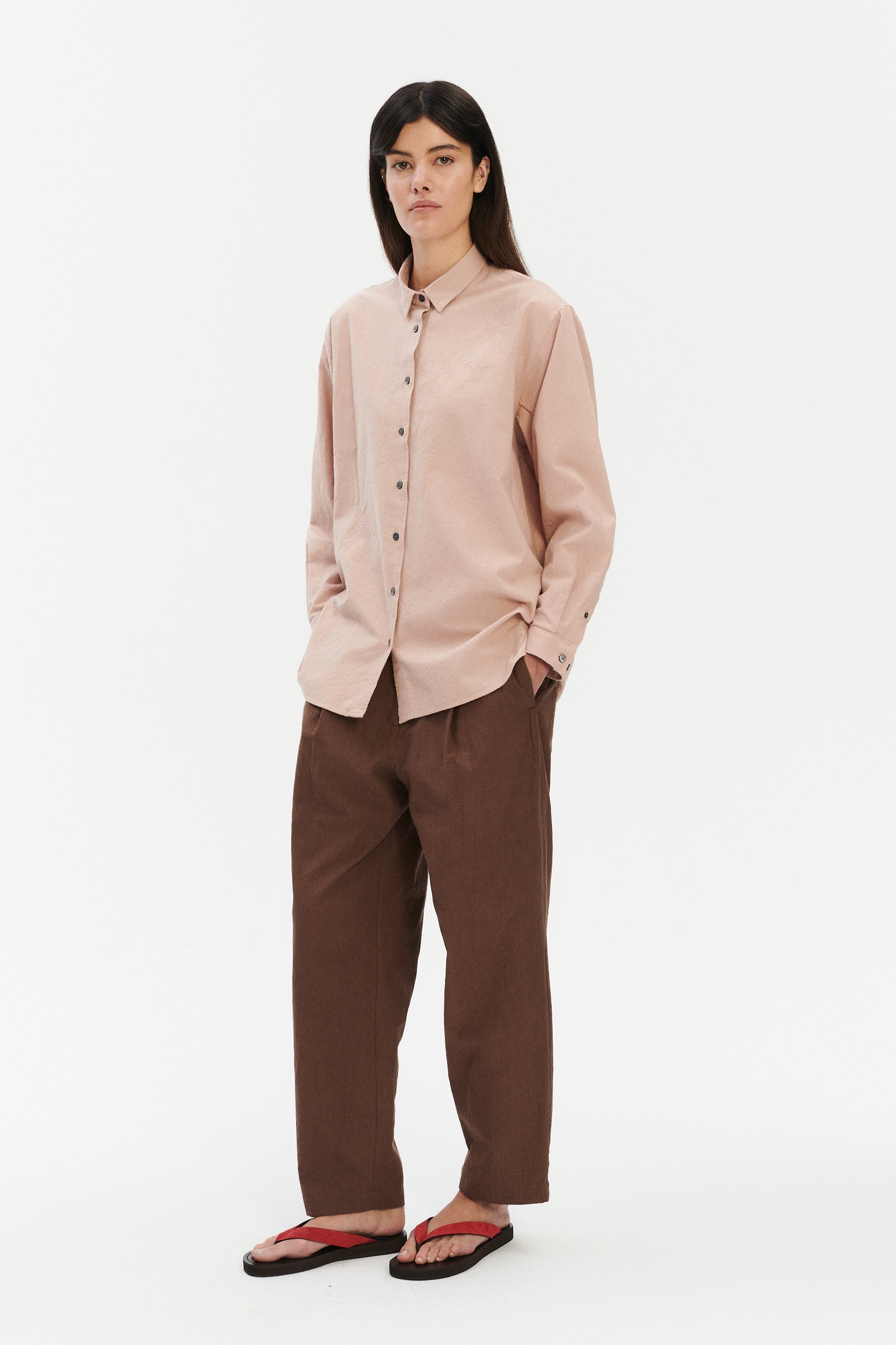 Relaxed Oversized Shirt in Dusty Pink in the finest Japanese Crinkled Cotton