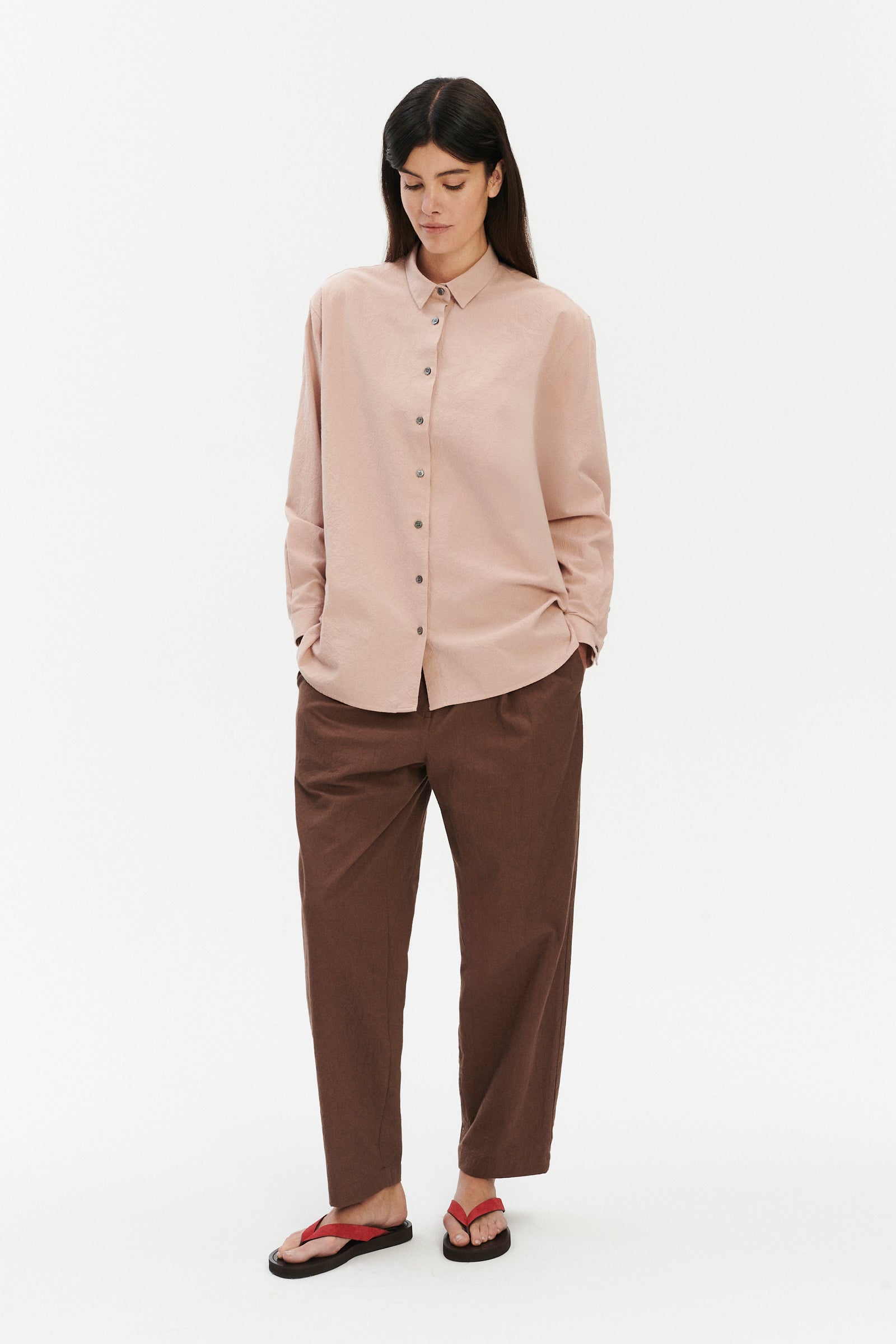 Relaxed Oversized Shirt in Dusty Pink in the finest Japanese Crinkled Cotton