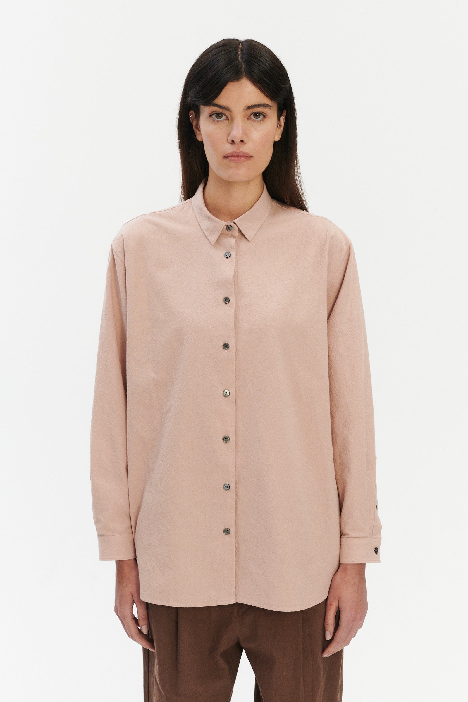 Relaxed Oversized Shirt in Dusty Pink in the finest Japanese Crinkled Cotton