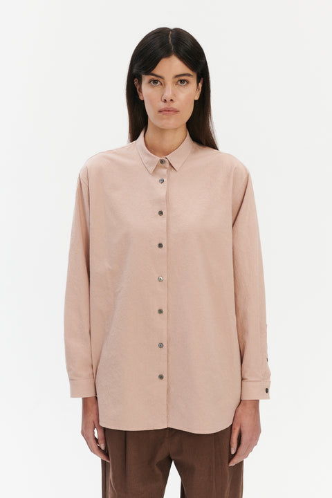 Relaxed Oversized Shirt in Dusty Pink in the finest Japanese Crinkled Cotton