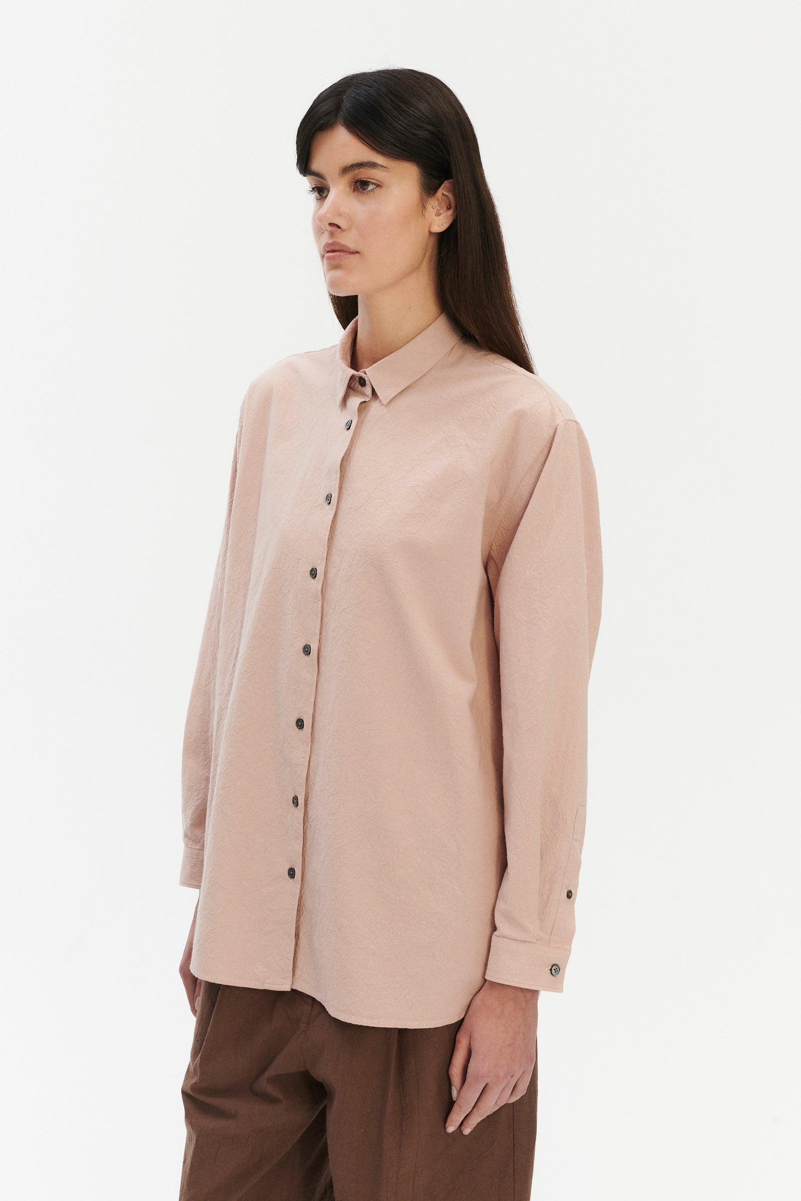 Relaxed Oversized Shirt in Dusty Pink in the finest Japanese Crinkled Cotton