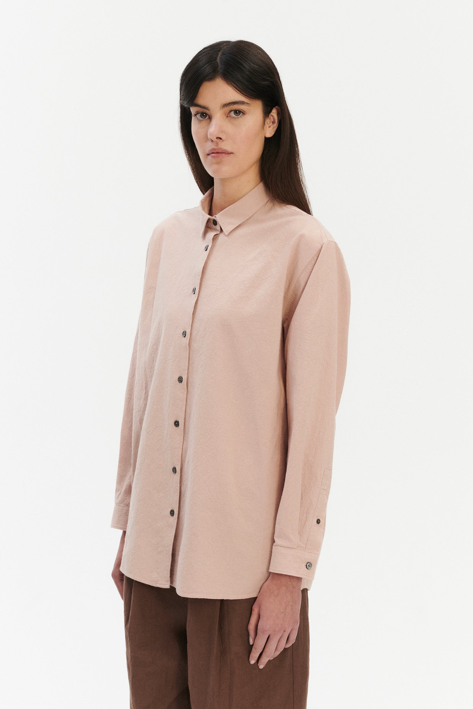 Relaxed Oversized Shirt in Dusty Pink in the finest Japanese Crinkled Cotton